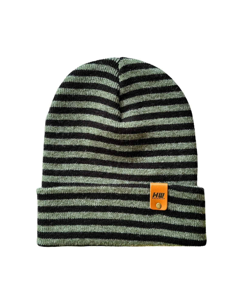 HAAKWEAR Classic RORO Cuffed Beanie / Hat - Black / Green, Made in USA