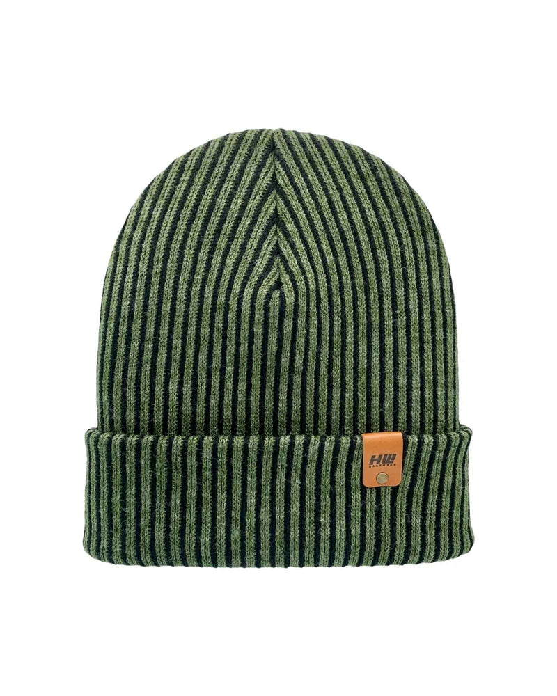HAAKWEAR Cuffed Wide Ribbed Striped Beanie / Hat, Black / Green, Limited Edition - Made in USA
