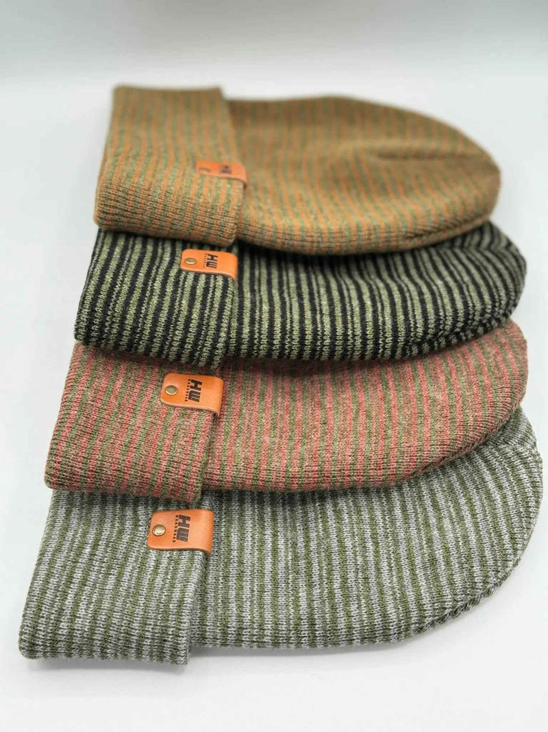 HAAKWEAR Traditional Contrast Cuffed Beanie / Hat - Gray / Green, Made in USA