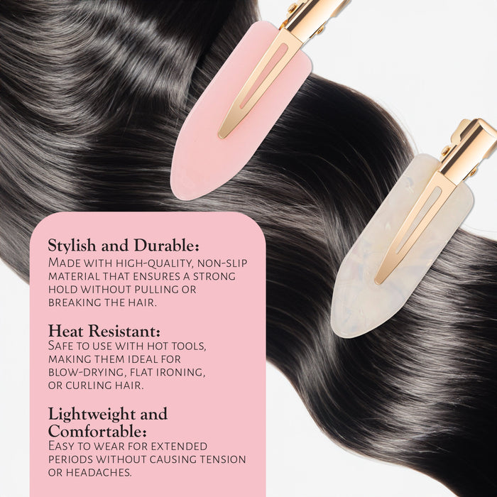 Market Fresh Beauty Creaseless Hair Clips, 8 Pack - No-Crease Hair Styling Clips for Sectioning, All Hair Types, Heat Styling & Makeup Application - Pink & Opal Clips, Non-Slip & Durable Design
