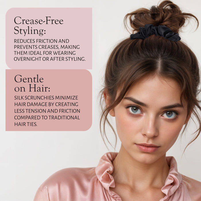 Market Fresh Beauty 100% Mulberry Silk Skinny Hair Scrunchies, 6 Pack - Silk Hair Ties for All Hair Types, Prevents Hair Breakage & Crease-Free Hold - Elegant Beige, Blush Pink, Black