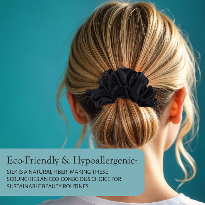 Market Fresh Beauty 100% Mulberry Silk Skinny Hair Scrunchies, 6 Pack - Silk Hair Ties for All Hair Types, Prevents Hair Breakage & Crease-Free Hold - Elegant Beige, Blush Pink, Black