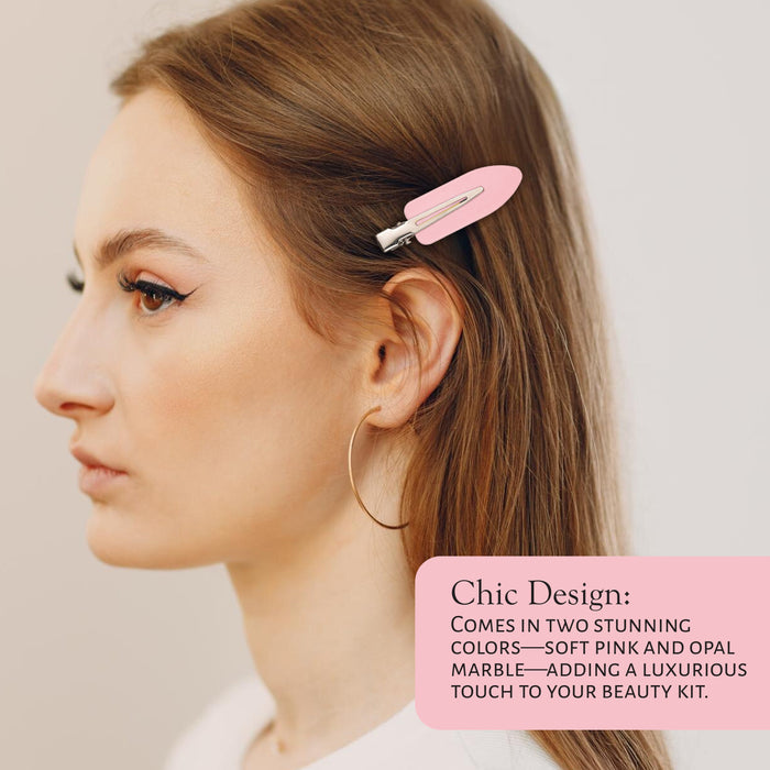 Market Fresh Beauty Creaseless Hair Clips, 8 Pack - No-Crease Hair Styling Clips for Sectioning, All Hair Types, Heat Styling & Makeup Application - Pink & Opal Clips, Non-Slip & Durable Design