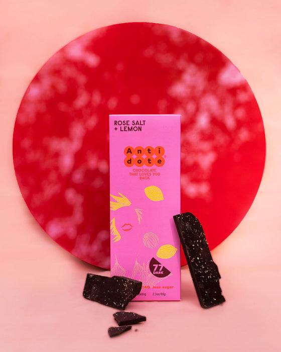 Antidote Chocolate HEBE: ROSE SALT + LEMON - 12 Bars by Farm2Me