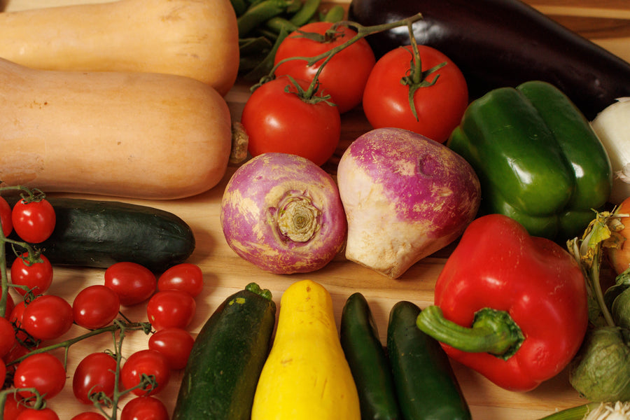 Fresh vegetables illustrating crops that can be grown from garden seeds