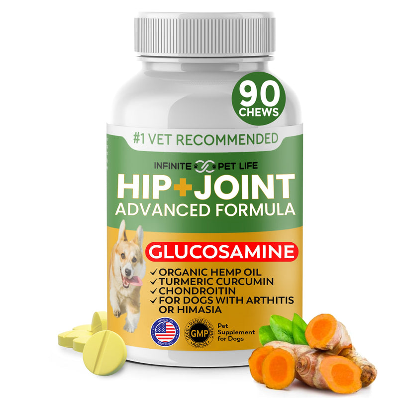 Hip & Joint Advanced Formula - 90 Mobility & Dog Joint Pain Relief Chews - Glucosamine, Chondroitin, MSM, & Turmeric for Superior Joint Health by Infinite Pet