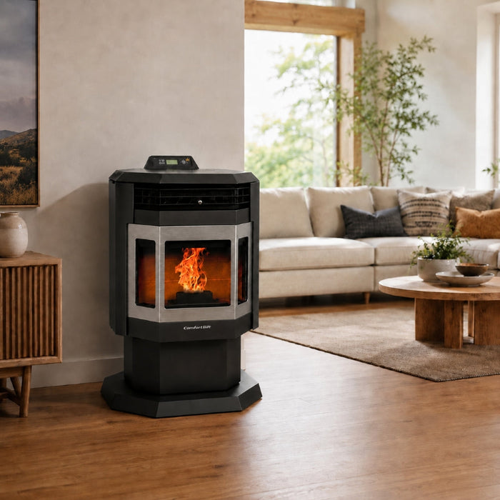 HP21-SS 2,400 sq. ft. Pellet Stove with 40-lb Hopper in Black with Stainless Steel Trim