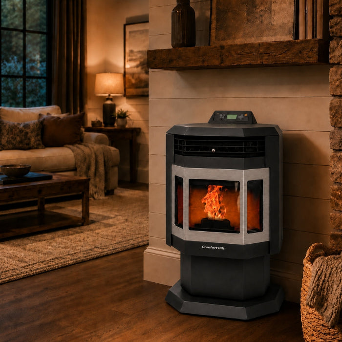 HP21-SS 2,400 sq. ft. Pellet Stove with 40-lb Hopper in Black with Stainless Steel Trim