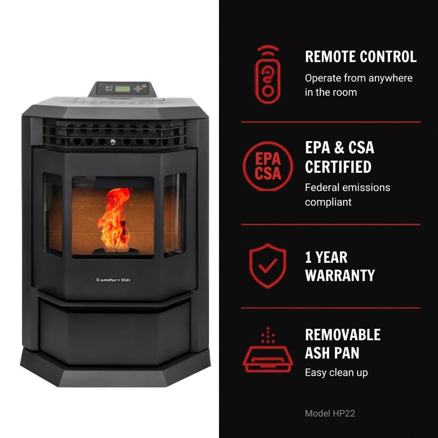 HP22 2,800 sq. ft. Pellet Stove with 55-lb Hopper in Black