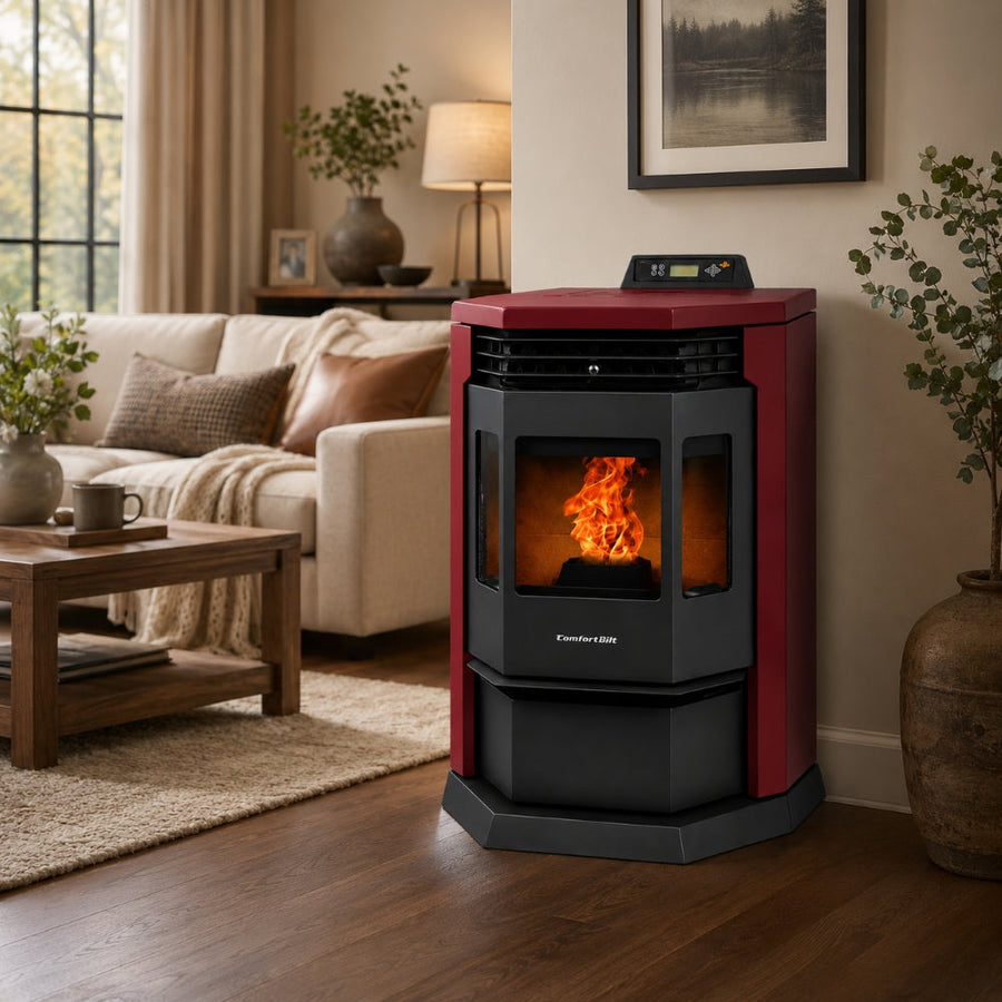 HP22-Burgundy 2,800 sq. ft.  Pellet Stove with 55-lb Hopper in Burgundy