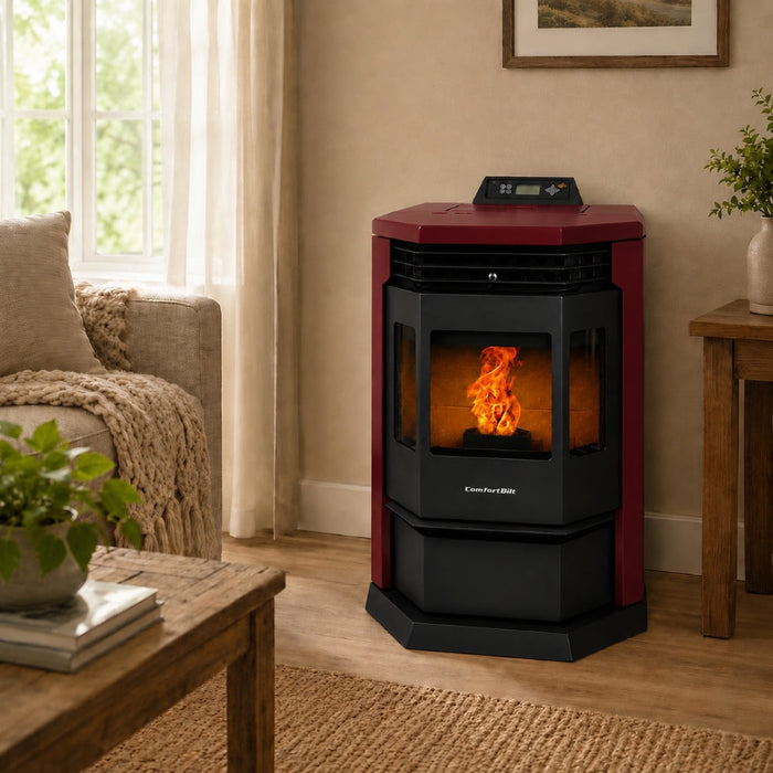 HP22-Burgundy 2,800 sq. ft.  Pellet Stove with 55-lb Hopper in Burgundy