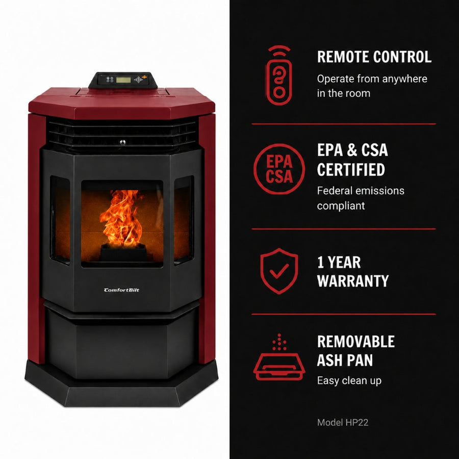 HP22-Burgundy 2,800 sq. ft.  Pellet Stove with 55-lb Hopper in Burgundy