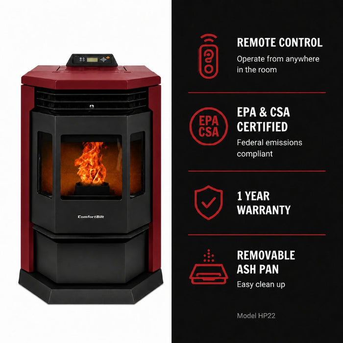 HP22-Burgundy 2,800 sq. ft.  Pellet Stove with 55-lb Hopper in Burgundy