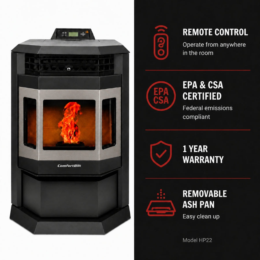 HP22-SS 2,800 sq. ft. Pellet Stove with 55-lb Hopper in Black with Stainless Steel Trim