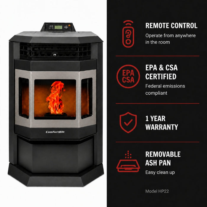 HP22-SS 2,800 sq. ft. Pellet Stove with 55-lb Hopper in Black with Stainless Steel Trim