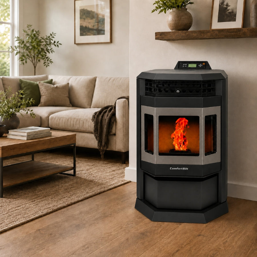 HP22-SS 2,800 sq. ft. Pellet Stove with 55-lb Hopper in Black with Stainless Steel Trim