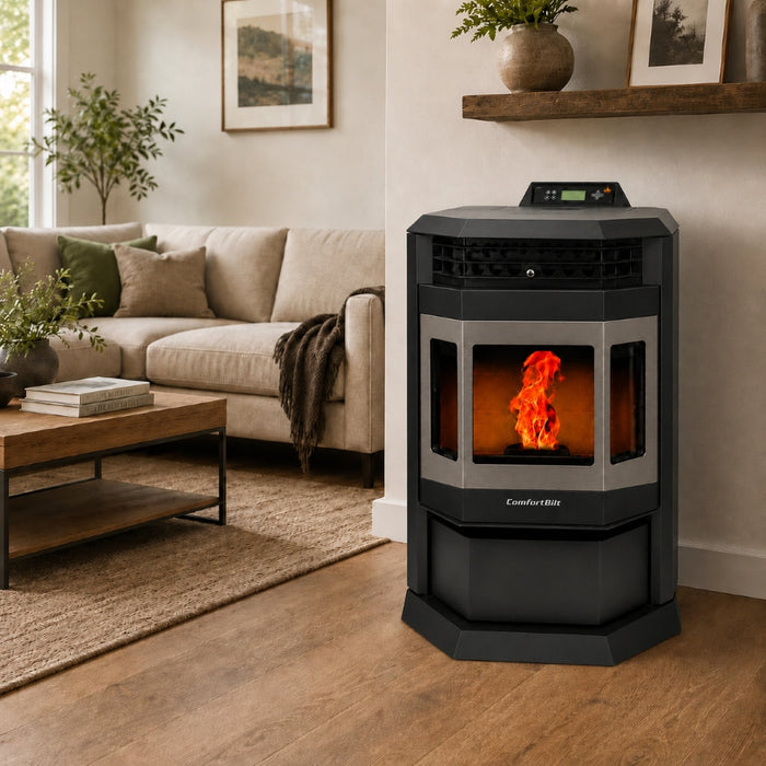 HP22-SS 2,800 sq. ft. Pellet Stove with 55-lb Hopper in Black with Stainless Steel Trim