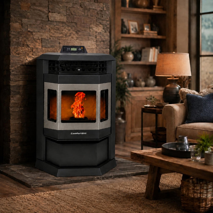 HP22-SS 2,800 sq. ft. Pellet Stove with 55-lb Hopper in Black with Stainless Steel Trim