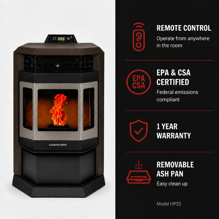 HP22-Bronze-SS 2,800 sq. ft. Pellet Stove with 55-lb Hopper in Bronze and Stainless Steel Trim