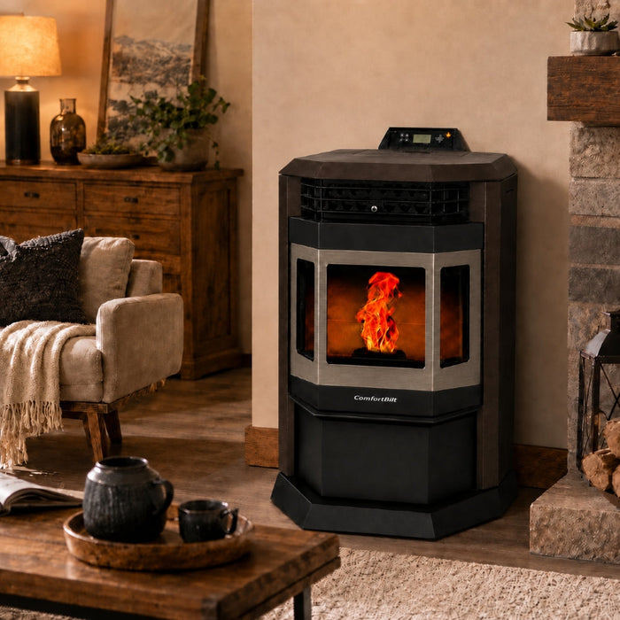 HP22-Bronze-SS 2,800 sq. ft. Pellet Stove with 55-lb Hopper in Bronze and Stainless Steel Trim