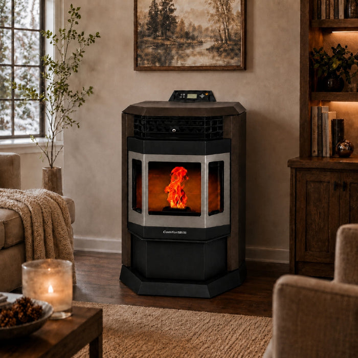 HP22-Bronze-SS 2,800 sq. ft. Pellet Stove with 55-lb Hopper in Bronze and Stainless Steel Trim