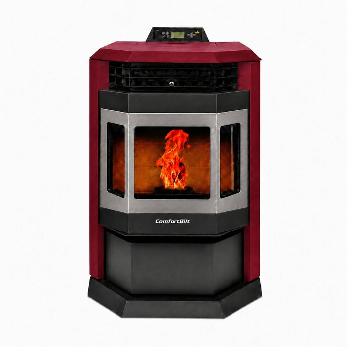 HP22-Burgundy-SS 2,800 sq. ft. Pellet Stove with 55-lb Hopper in Burgundy and Stainless Steel Trim