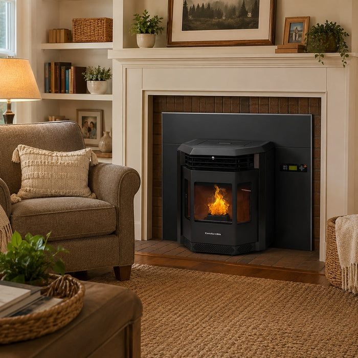 HP22i-Black 2,800 sq. ft. Pellet Stove Fireplace Insert with a 47-lb Hopper in Black