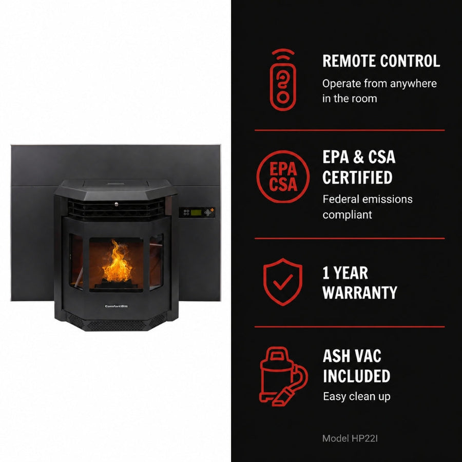 HP22i-Black 2,800 sq. ft. Pellet Stove Fireplace Insert with a 47-lb Hopper in Black
