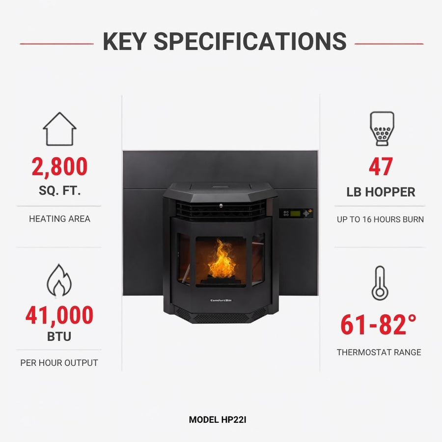 HP22i-Black 2,800 sq. ft. Pellet Stove Fireplace Insert with a 47-lb Hopper in Black