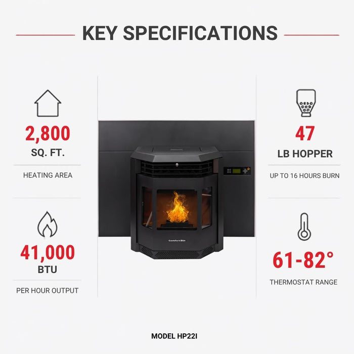 HP22i-Black 2,800 sq. ft. Pellet Stove Fireplace Insert with a 47-lb Hopper in Black