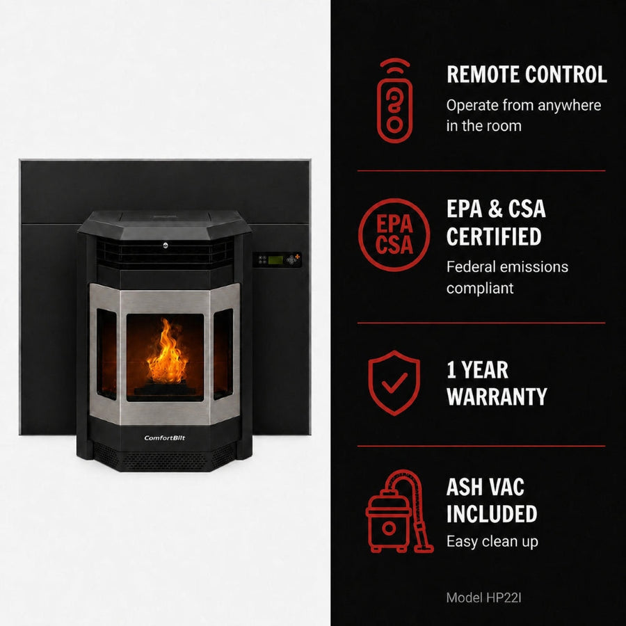 HP22i-Black-SS 2,800 sq. ft. Pellet Stove Fireplace Insert with a 47-lb Hopper in Black with Stainless Steel Trim
