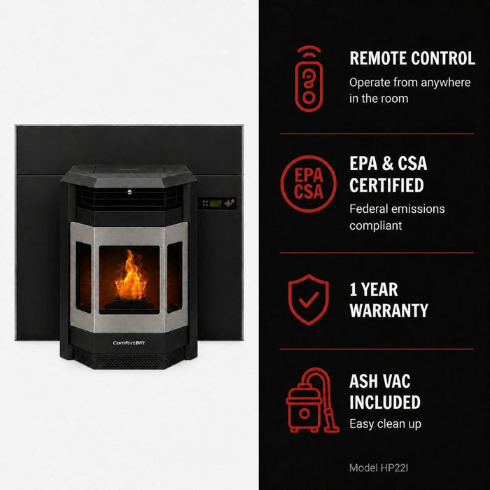 HP22i-Black-SS 2,800 sq. ft. Pellet Stove Fireplace Insert with a 47-lb Hopper in Black with Stainless Steel Trim