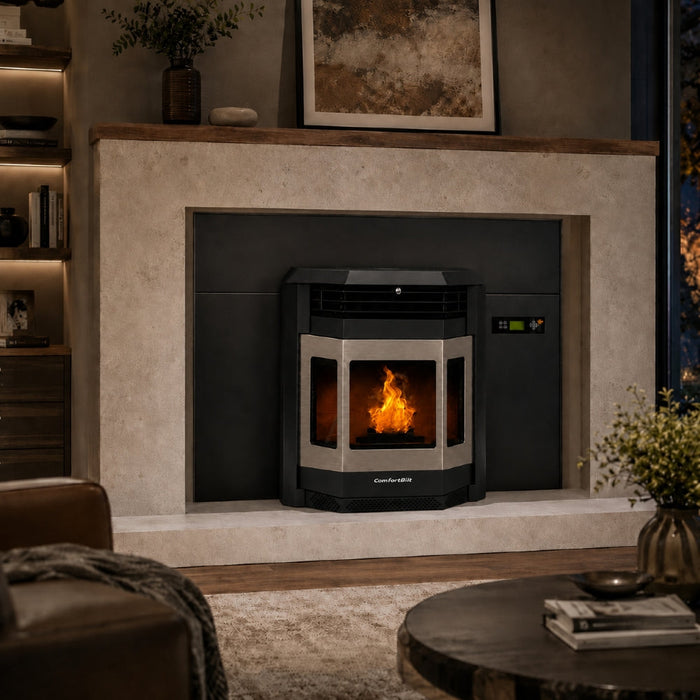 HP22i-Black-SS 2,800 sq. ft. Pellet Stove Fireplace Insert with a 47-lb Hopper in Black with Stainless Steel Trim