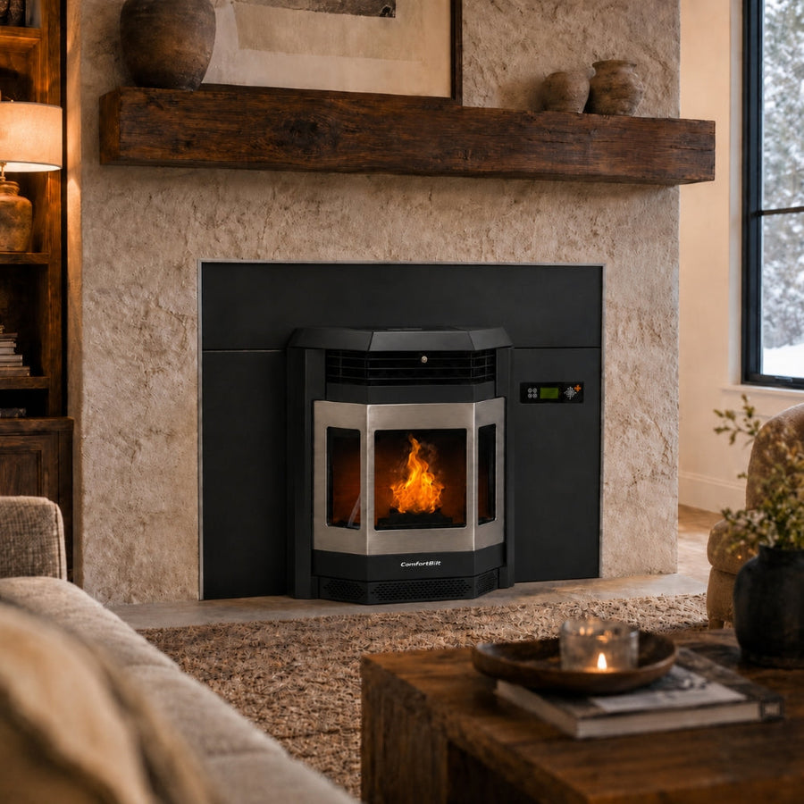 HP22i-Black-SS 2,800 sq. ft. Pellet Stove Fireplace Insert with a 47-lb Hopper in Black with Stainless Steel Trim
