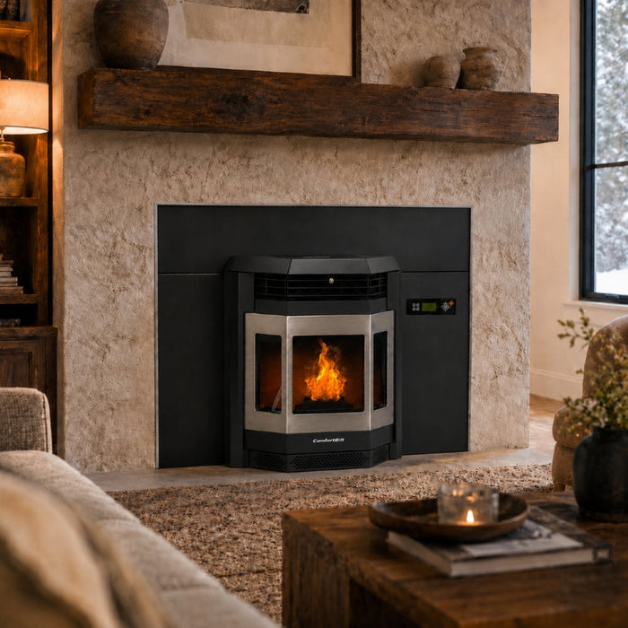 HP22i-Black-SS 2,800 sq. ft. Pellet Stove Fireplace Insert with a 47-lb Hopper in Black with Stainless Steel Trim