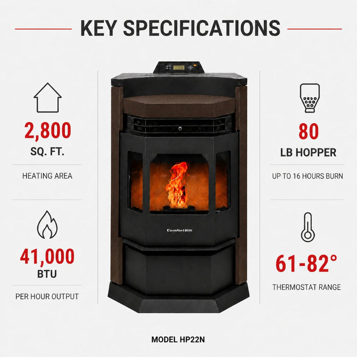 HP22N-Bronze 2,800 sq. ft. Pellet Stove with an 80-lb Hopper in Bronze