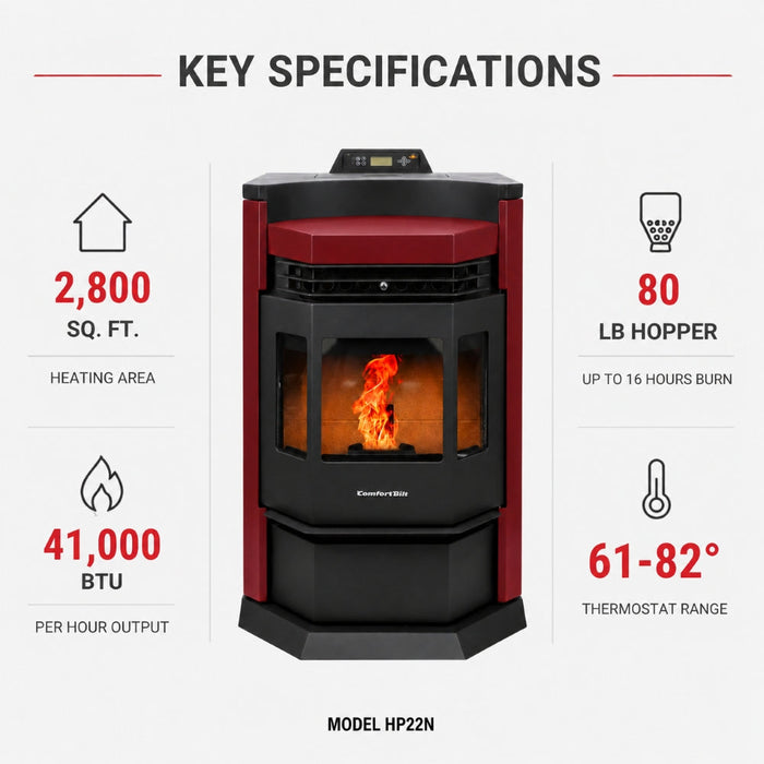 HP22N-Burgundy 2,800 sq. ft. Pellet Stove with an 80-lb Hopper in Burgundy