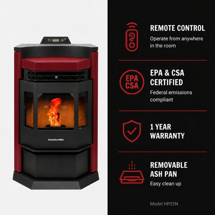 HP22N-Burgundy 2,800 sq. ft. Pellet Stove with an 80-lb Hopper in Burgundy