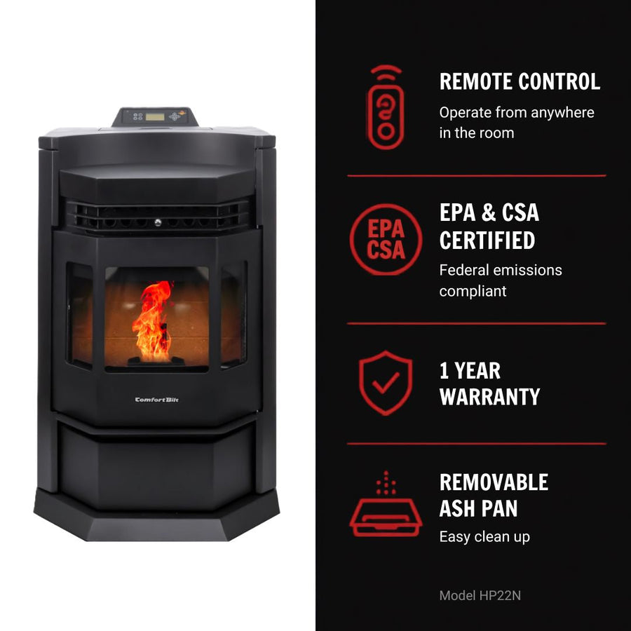 HP22N-Black 2,800 sq. ft. Pellet Stove with an 80-lb Hopper in Black