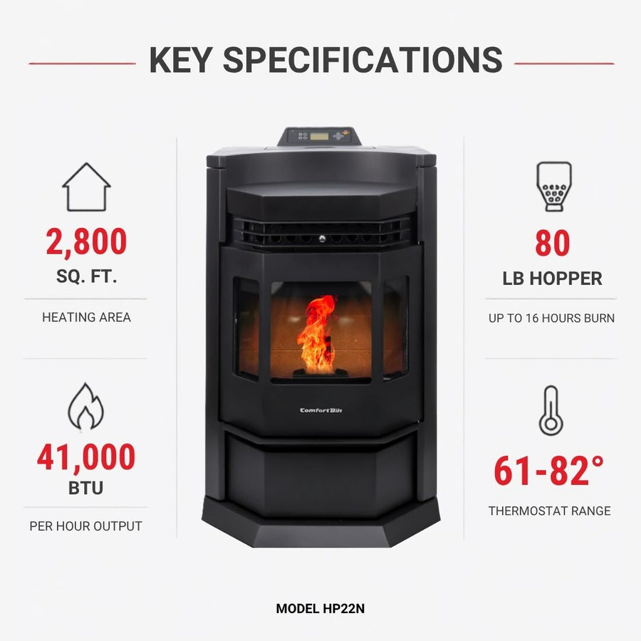 HP22N-Black 2,800 sq. ft. Pellet Stove with an 80-lb Hopper in Black