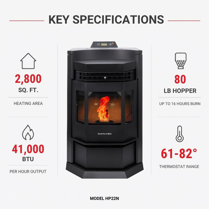 HP22N-Black 2,800 sq. ft. Pellet Stove with an 80-lb Hopper in Black