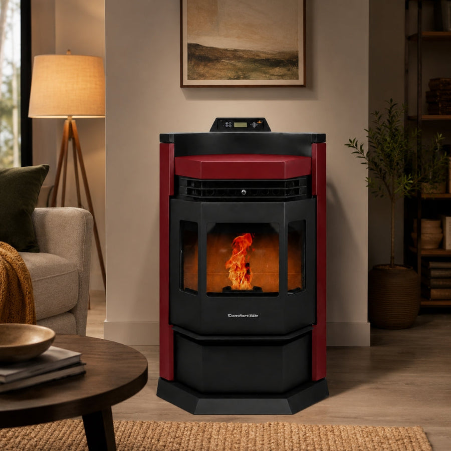HP22N-Burgundy 2,800 sq. ft. Pellet Stove with an 80-lb Hopper in Burgundy
