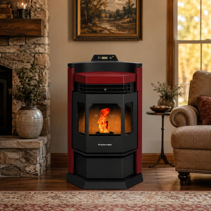HP22N-Burgundy 2,800 sq. ft. Pellet Stove with an 80-lb Hopper in Burgundy