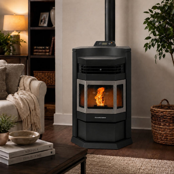 HP22N-Black-SS 2,800 sq. ft. Pellet Stove with an 80-lb Hopper in Black with Stainless Steel Trim