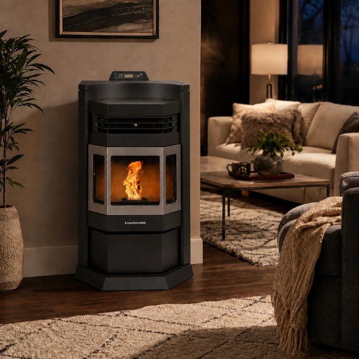 HP22N-Black-SS 2,800 sq. ft. Pellet Stove with an 80-lb Hopper in Black with Stainless Steel Trim