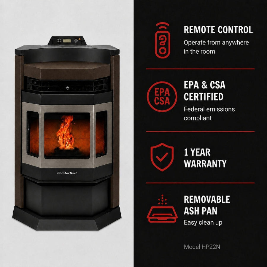 HP22N-Bronze-SS 2,800 sq. ft. Pellet Stove with an 80-lb Hopper in Bronze with Stainless Steel Trim