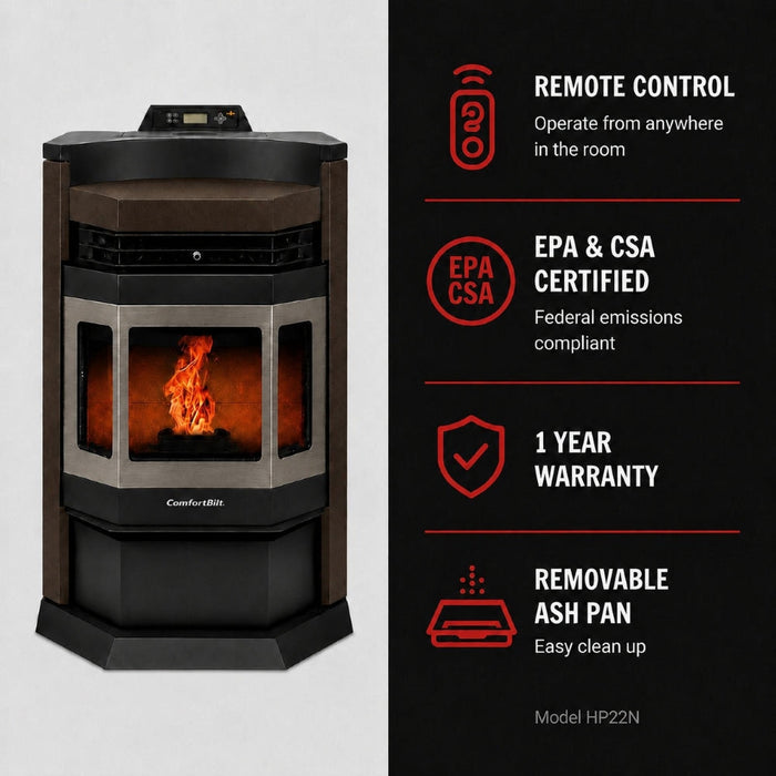 HP22N-Bronze-SS 2,800 sq. ft. Pellet Stove with an 80-lb Hopper in Bronze with Stainless Steel Trim