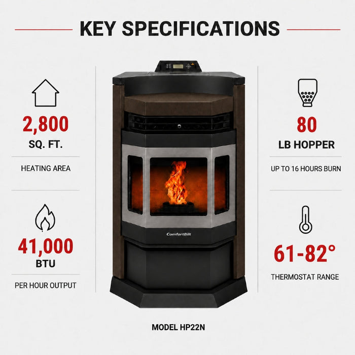 HP22N-Bronze-SS 2,800 sq. ft. Pellet Stove with an 80-lb Hopper in Bronze with Stainless Steel Trim