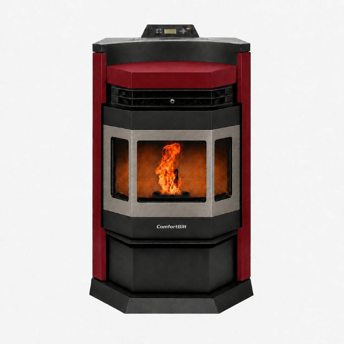 HP22N-Burgundy-SS 2,800 sq. ft. Pellet Stove with an 80-lb Hopper in Burgundy with Stainless Steel Trim