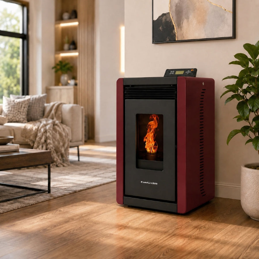 Alpine HP40 1,500 sq. ft. Small Pellet Stove with a 25-lb Hopper in Burgundy